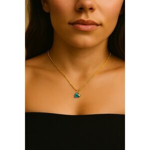 Handmade 18K Gold Plated Necklace with Turquoise Stone & CZ Pendant